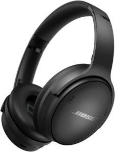 best headphones 2023 Bose QuietComfort 45 noise-cancelling in black on a white background