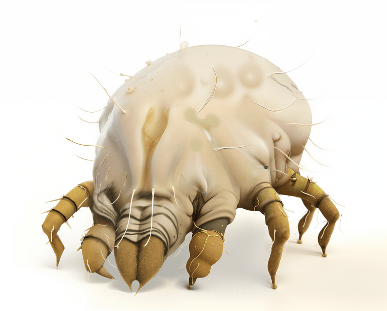 Illustration of a dust mite close up on a white background