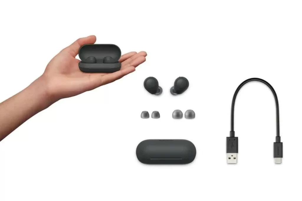WF-C700N earbuds with accessories