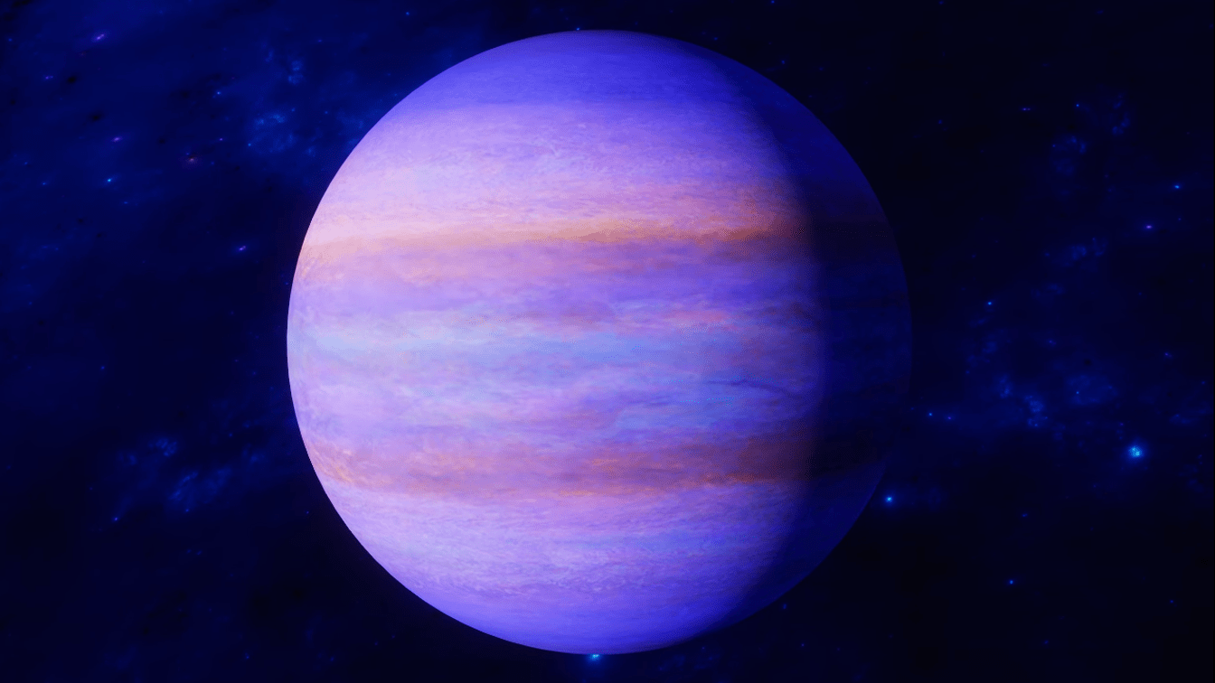 Orbiting pink gas giant planet in space