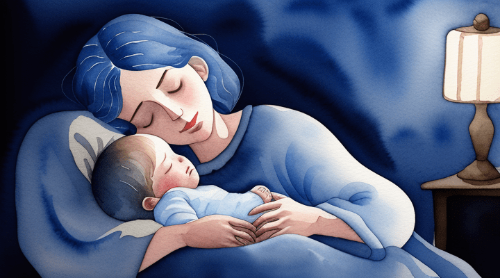 watercolor painting of a mother holding a sleeping baby