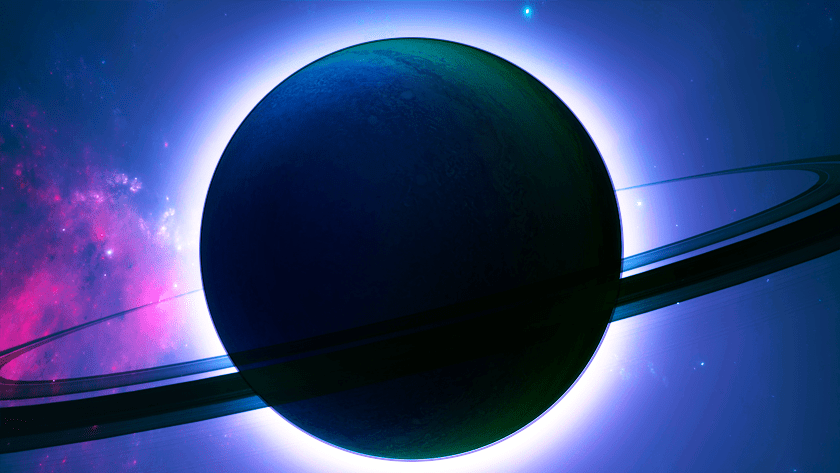 Planet silhouette with stars behind